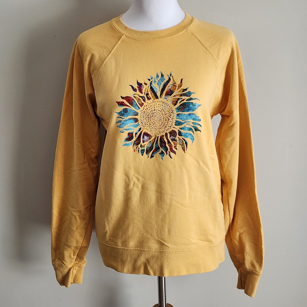 Shelley Kundera Design Sunflower Sweatshirt Womens XS Yellow Graphic Happy